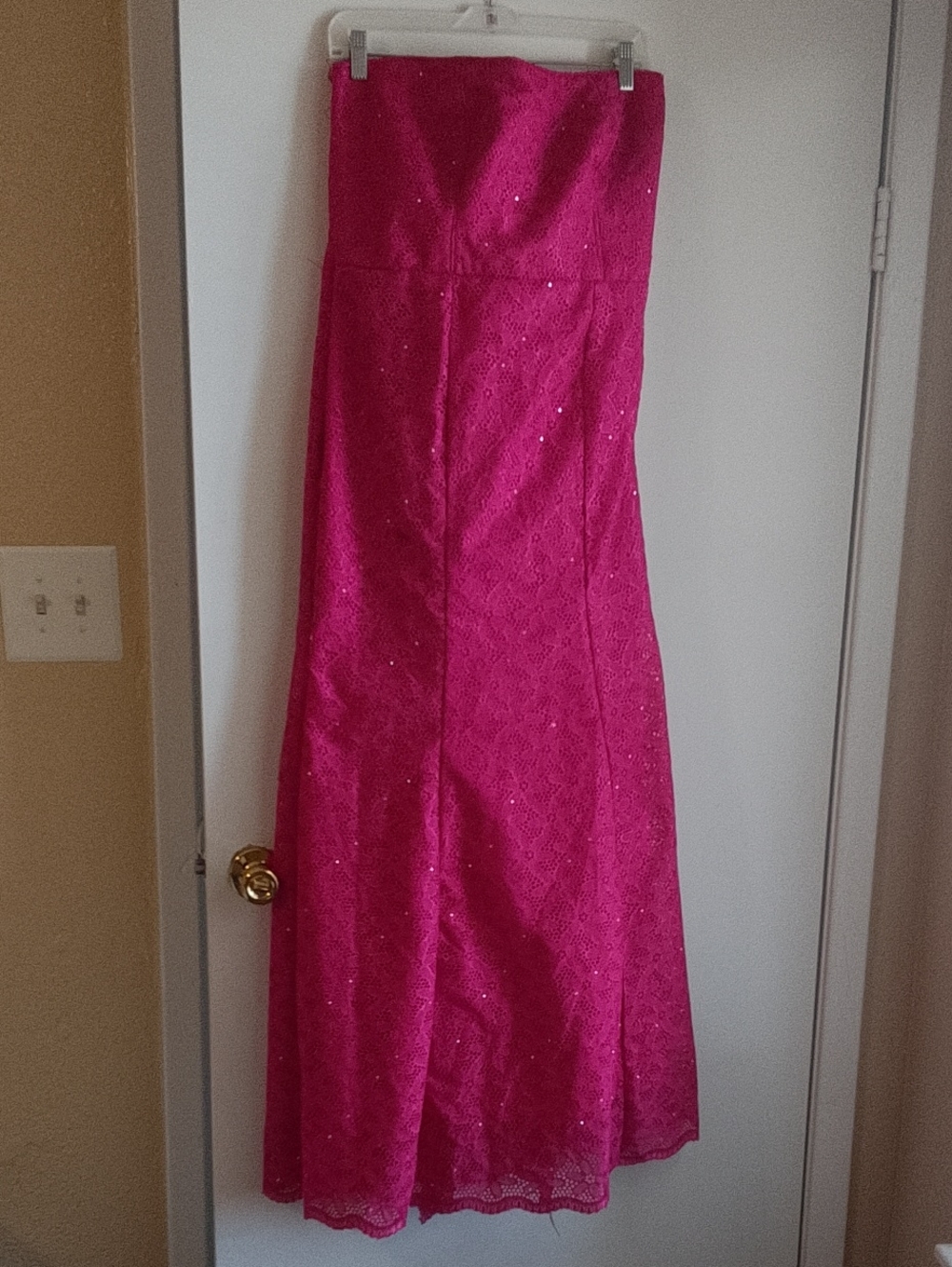 Strapless Fuchsia Lace Evening Dress
